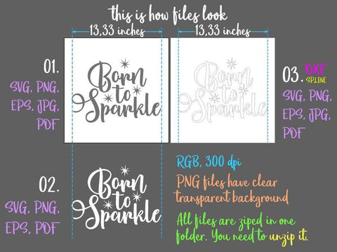 Born to Sparkle SVG DXF PNG PDF JPG SVG Digitals by Hanna 