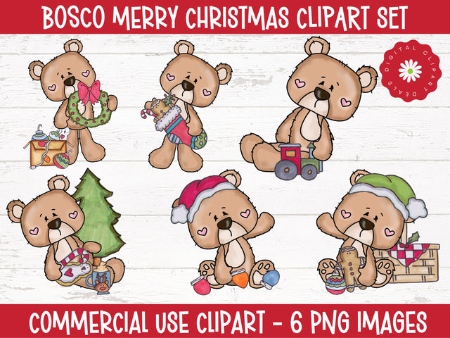 Bosco Merry Christmas Clipart Set - Christmas Illustrations Designs Sublimation Digital Clipart Deals 