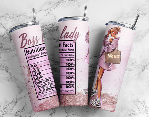 Boss Lady Nutrition Facts Sublimation Design Wraps for 20 oz. Skinny Tumbler,Boss Lady png, Boss Lady Gift Sublimation TrendingDesign 