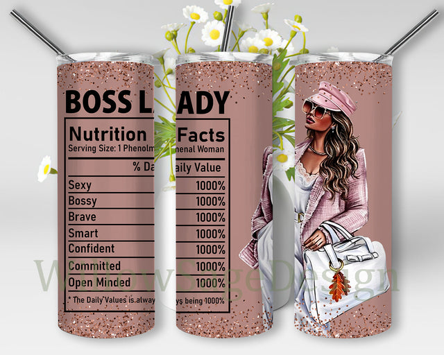 Boss Lady Tumbler Png, Nutrition Facts 20oz Skinny Tumbler, Boss Lady Glitter Tumbler Wrap, Lady Sublimation Design, Digital Download Sublimation WillowSageDesign 