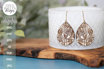 Botanical Earrings SVG | Tear Drop Laser Earrings | Floral Dangle Earrings SVG Diva Watts Designs 