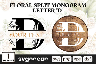 Botanical Split Monogram Letter D SVG SVG SvgOcean 