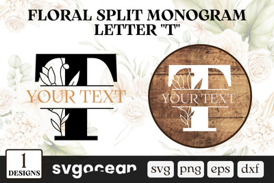 Botanical Split Monogram Letter T SVG SVG SvgOcean 