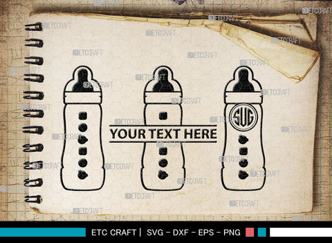 Bottle Bundle Monogram, Baby Bottle Silhouette, Baby Bottle SVG, Baby Nipples Svg, Pacifier Svg, Milk Bottle Svg, Newborn Svg, SB00010 SVG ETC Craft 