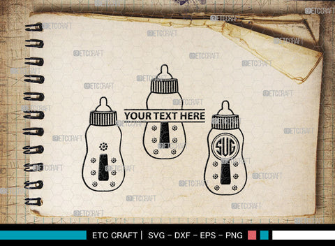 Bottle Bundle Monogram, Baby Bottle Silhouette, Baby Bottle SVG, Baby Nipples Svg, Pacifier Svg, Milk Bottle Svg, Newborn Svg, SB00010 SVG ETC Craft 