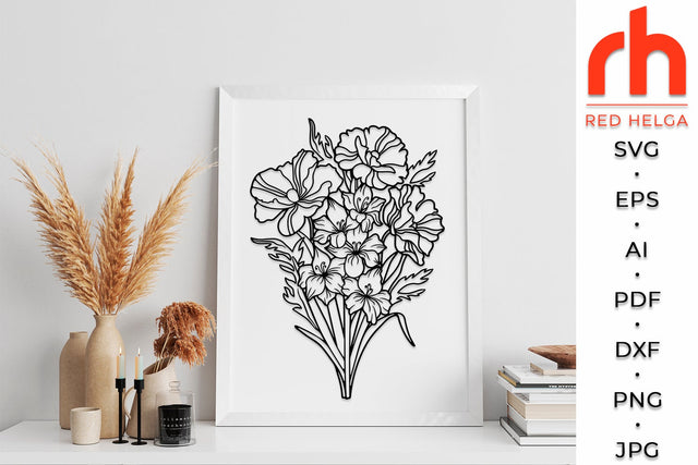Bouquet of Poppies and Gladioli SVG - August Birth Flowers SVG RedHelgaArt 