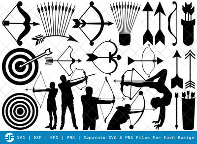 Bow And Arrow SVG Cut Files | Archery Silhouette Bundle SVG ETC Craft 