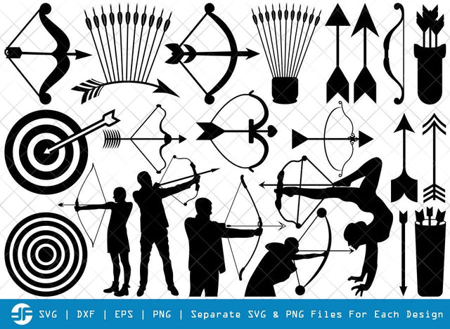 Bow And Arrow SVG Cut Files | Archery Silhouette Bundle SVG ETC Craft 