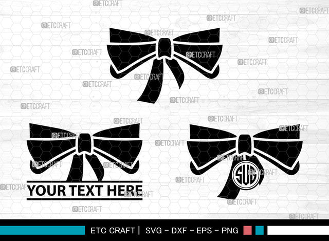 Bow Icons Monogram, Bow Svg, gift ribbon Svg, Bows, Gift Decoration, Bow Monogram, Icon Monogram, Svg Cut File, Dxf, Eps, Png, SVG ETC Craft 
