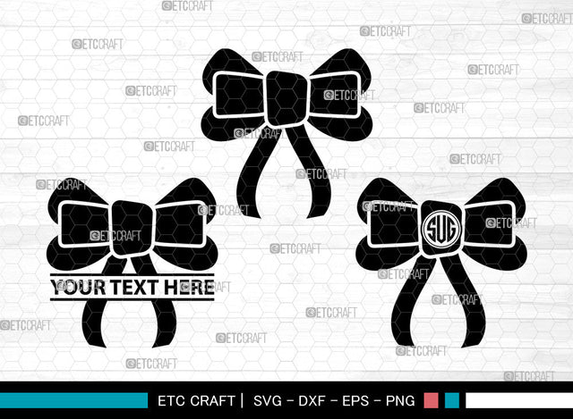 Bow Icons Monogram, Bow Svg, gift ribbon Svg, Bows, Gift Decoration, Bow Monogram, Icon Monogram, Svg Cut File, Dxf, Eps, Png, SVG ETC Craft 