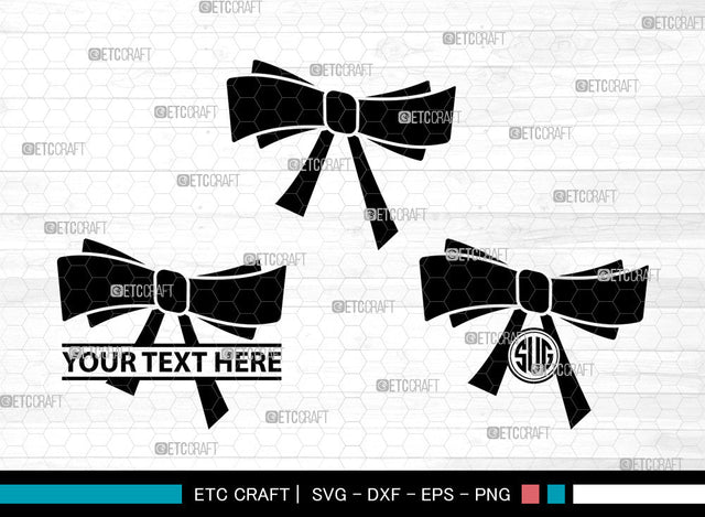 Bow Icons Monogram, Bow Svg, gift ribbon Svg, Bows, Gift Decoration, Bow Monogram, Icon Monogram, Svg Cut File, Dxf, Eps, Png, SVG ETC Craft 