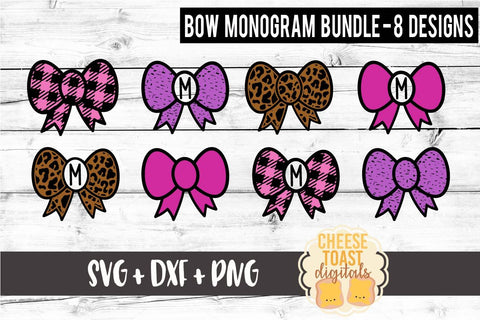 Bow Monogram Bundle - 8 Designs - Valentine's Day SVG PNG DXF Cutting Files SVG Cheese Toast Digitals 