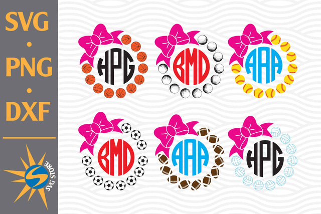 Bow Sport Ball Monogram SVG, PNG, DXF Digital Files Include SVG SVGStoreShop 