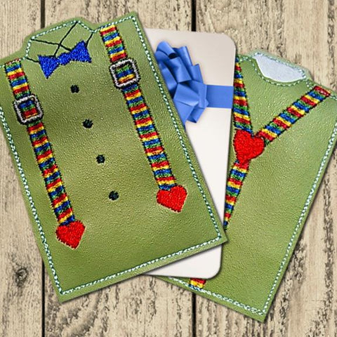 Bow Tie Suspenders ITH Gift Card Holder Embroidery/Applique Designed by Geeks 