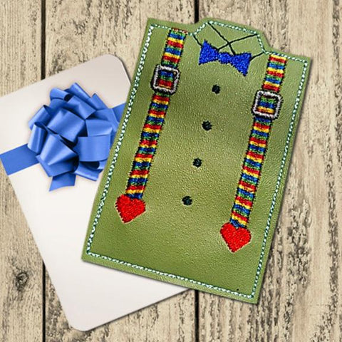 Bow Tie Suspenders ITH Gift Card Holder Embroidery/Applique Designed by Geeks 