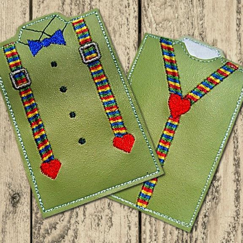 Bow Tie Suspenders ITH Gift Card Holder Embroidery/Applique Designed by Geeks 