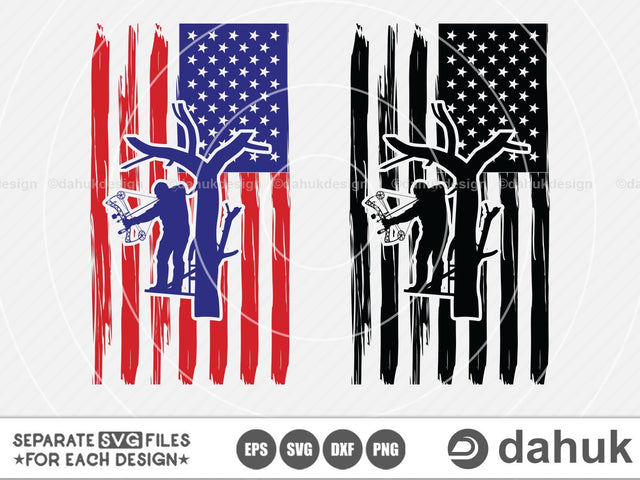 Bowhunter in Tree Stand, Patriotic Bowhunter, Bowhunter Flag svg, Cut file, for silhouette, svg, eps, Cricut design space, vinyl cut files SVG dahukdesign 