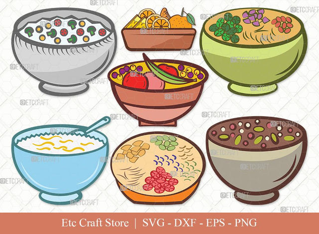 Bowl Healthy Clipart SVG Cut File | Flakes Wheat Svg | Spoon Corn Svg | Soup Bowl Svg | Bowl of Soup Svg | Eps | Dxf | Png | Bundle SVG ETC Craft 