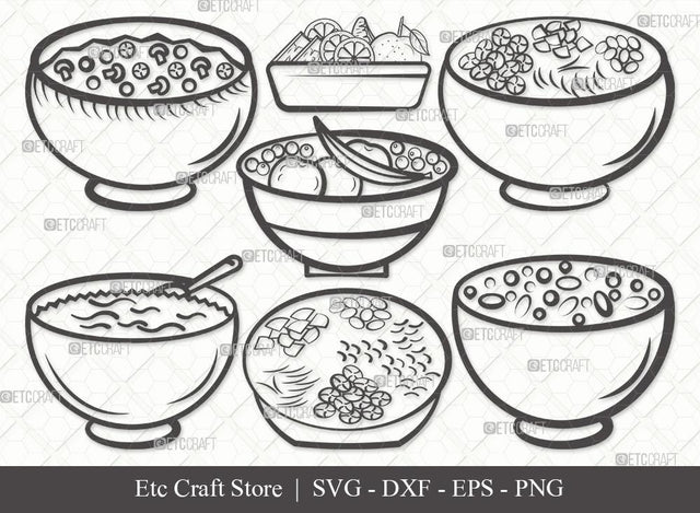 Bowl Healthy Outline SVG Cut File | Flakes Wheat Svg | Spoon Corn Svg | Soup Bowl Svg | Bowl of Soup Svg | Eps | Dxf | Png | Bundle SVG ETC Craft 