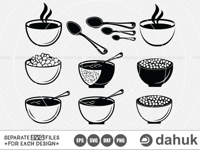Bowl Healthy svg, Spoon svg,Svg, Eps, Dxf, Png, digital art,clipart SVG dahukdesign 