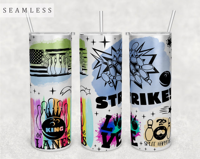 Bowling Quotes Tumbler Wrap, 20 Oz Skinny Tumbler Sublimation Design, Seamless Bowling Sayings Tumbler PNG Sublimation HappyDesignStudio 