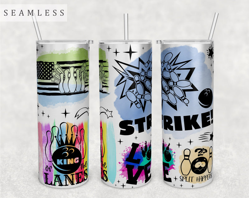 Bowling Quotes Tumbler Wrap, 20 Oz Skinny Tumbler Sublimation Design, Seamless Bowling Sayings Tumbler PNG Sublimation HappyDesignStudio 
