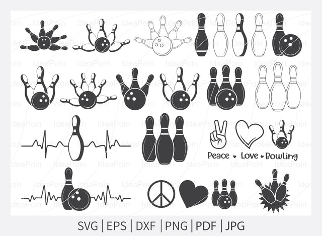 Bowling SVG File, Bowling clipart, Bowling Svg Bundle, Peace love bowling svg, Bowling pin svg, Bowling silhouette, Bowling Heartbeat svg SVG Dinvect 