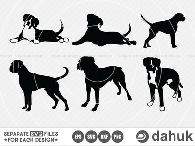 Boxer Dog Silhouettes,Dog Silhouettes,Boxer Dog SVG,Cut file for silhouette SVG dahukdesign 