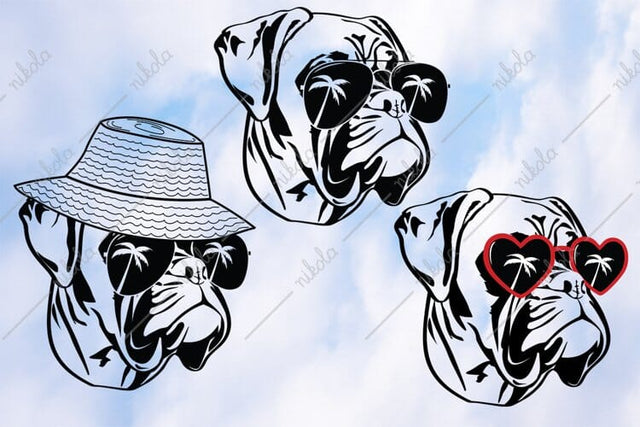 Boxer Sunglasses, Straw Hat, Summer Hat, Dog, Palm Tree, Clipart, for Cricut, SVG, PNG, EPS, DXF. PDF SVG nikola 