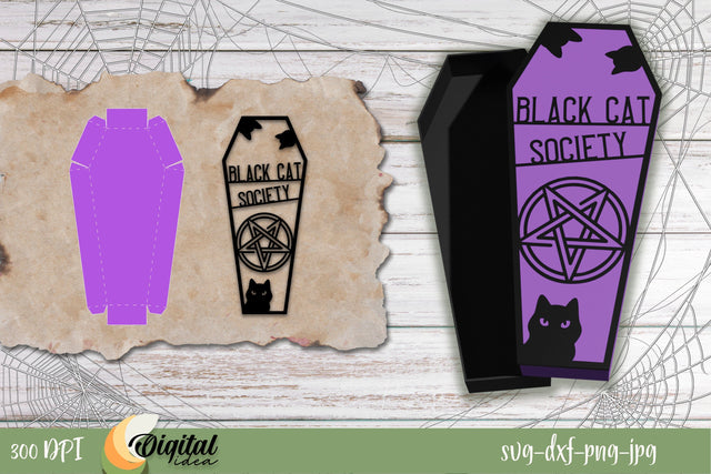 Boxes coffins Halloween SVG. Black Cat Society Paper Cut. 3D Paper Evgenyia Guschina 
