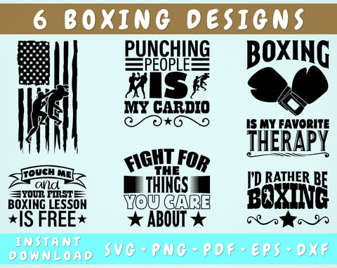 Boxing SVG Bundle, 6 Designs, Boxing Quotes SVG, Boxing Shirt SVG, Boxing Sayings SVG, Touch Me And Your First Boxing Lesson Is Free SVG SVG HappyDesignStudio 