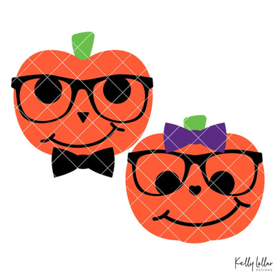 Boy and Girl Hipster Pumpkins SVG Kelly Lollar Designs 