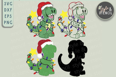 Boy Christmas SVG | Christmas | Christmas Tree Rex SVG Style and Stencil 