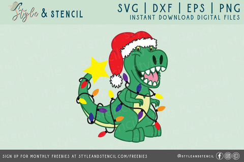 Boy Christmas SVG | Christmas | Christmas Tree Rex SVG Style and Stencil 