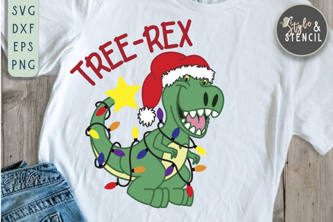 Boy Christmas SVG | Christmas | Christmas Tree Rex SVG Style and Stencil 