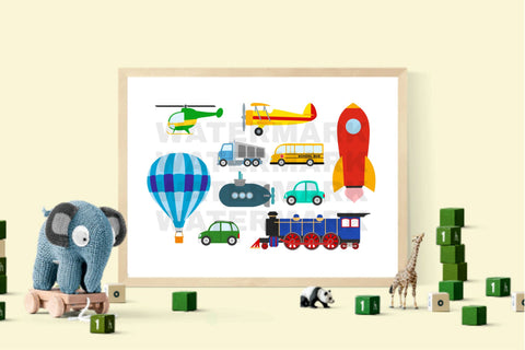 Boy Clip Art Car Bundle, Transportation Clip Arts, Birthday Clipart Set, Vehicles Cliparts, rocket svg, hot air balloon png, SVG Digital Good Things 