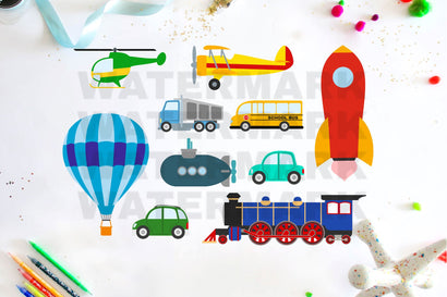 Boy Clip Art Car Bundle, Transportation Clip Arts, Birthday Clipart Set, Vehicles Cliparts, rocket svg, hot air balloon png, SVG Digital Good Things 