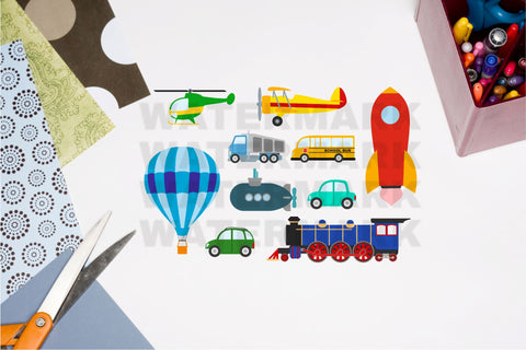 Boy Clip Art Car Bundle, Transportation Clip Arts, Birthday Clipart Set, Vehicles Cliparts, rocket svg, hot air balloon png, SVG Digital Good Things 