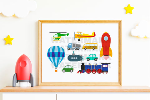 Boy Clip Art Car Bundle, Transportation Clip Arts, Birthday Clipart Set, Vehicles Cliparts, rocket svg, hot air balloon png, SVG Digital Good Things 