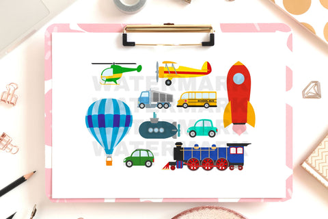 Boy Clip Art Car Bundle, Transportation Clip Arts, Birthday Clipart Set, Vehicles Cliparts, rocket svg, hot air balloon png, SVG Digital Good Things 