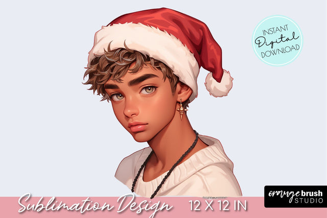 Boy in Santa Hat, Male Christmas Sublimation Design Sublimation OrangeBrushStudio 