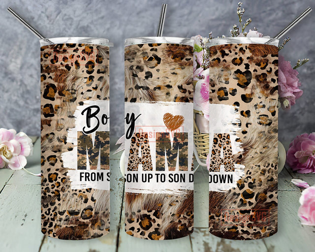 Boy Mama From Son Up To Son Down Tumbler Png, Leopard Cowhide Tumbler Wrap, Mama 20oz Skinny Tumbler, Mother's Day Gift, Instant Download Sublimation DesignSVG 