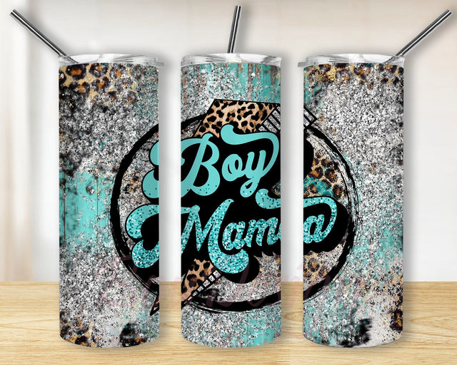 Boy Mama Tumbler, Mother's Day Tumbler, Boy Mama Leopard Thunder 20 Oz Skinny Tumbler Wrap Sublimation Straight Tapered Sublimation BouDesign 