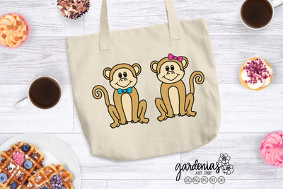 Boy Monkey and Girl Monkey with Bows SVG Gardenias Art Shop 