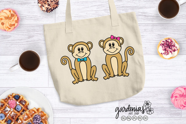 Boy Monkey and Girl Monkey with Bows SVG Gardenias Art Shop 