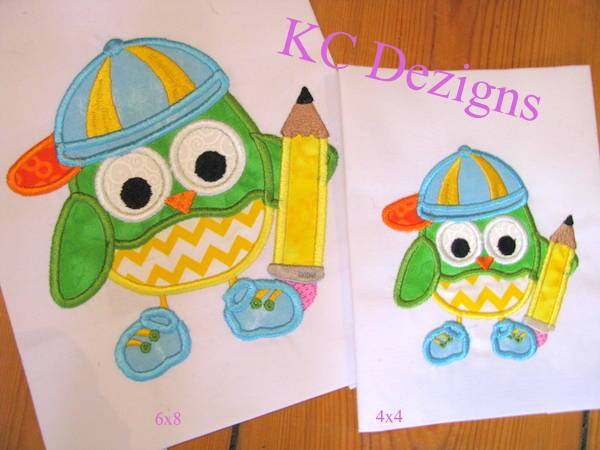 Boy Owl With Pencil Embroidery/Applique DESIGNS KC Dezigns 