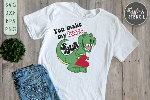 Boy Valentine Dinosaur Heart SVG - PNG, DXF, EPS, SVG SVG Style and Stencil 