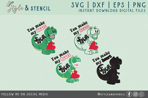 Boy Valentine Dinosaur Heart SVG - PNG, DXF, EPS, SVG SVG Style and Stencil 