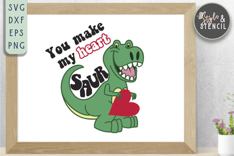 Boy Valentine Dinosaur Heart SVG - PNG, DXF, EPS, SVG SVG Style and Stencil 