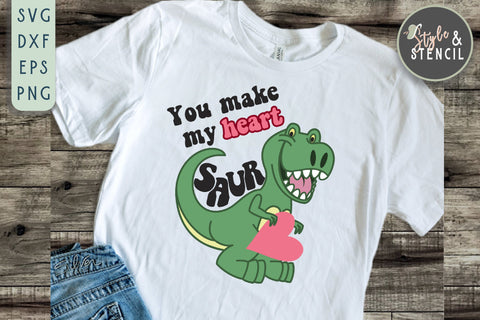 Boy Valentine Dinosaur Heart SVG - PNG, DXF, EPS, SVG SVG Style and Stencil 